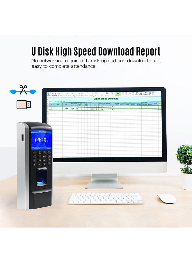 Fingerprint Access Control Time Attendance Machine Biometric Time Clock Employee Checking-in Recorder Fingerprint/Password/ID Card Recognition Multi-language