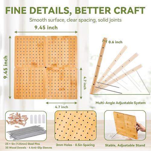 OAKWOOMA 4-Pack 4.7" Crochet Blocking Boards with 25 Steel Pins Pegs, Assembles into 9.4" Standable Granny Square Blocking Board for Crochet Projects, for Crocheting and Knitting, 4 in 1 Gifts for Crocheter - Image 2