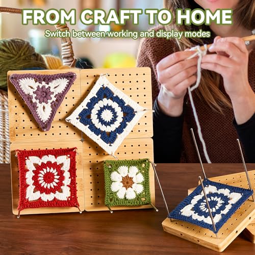 OAKWOOMA 4-Pack 4.7" Crochet Blocking Boards with 25 Steel Pins Pegs, Assembles into 9.4" Standable Granny Square Blocking Board for Crochet Projects, for Crocheting and Knitting, 4 in 1 Gifts for Crocheter - Image 5