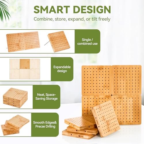 OAKWOOMA 4-Pack 4.7" Crochet Blocking Boards with 25 Steel Pins Pegs, Assembles into 9.4" Standable Granny Square Blocking Board for Crochet Projects, for Crocheting and Knitting, 4 in 1 Gifts for Crocheter - Image 4