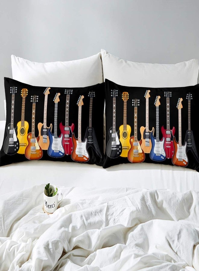 Feelyou Guitar Printed Bedding Set Teens Rock Music Themed Duvet Cover for Kids Children Adults Colorful Musical Pattern Comforter Cover Hip Hop Stripe Style Bedspread Cover Bedroom Decor 2Pcs Twin Size - Image 2