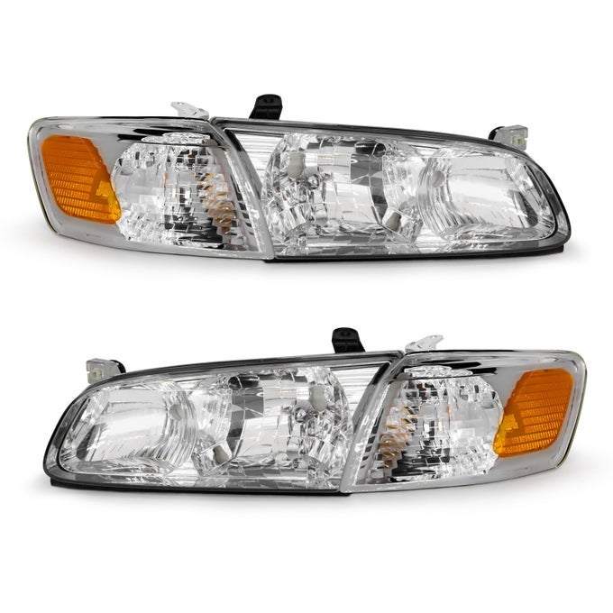 Headlights Assembly Compatible With 2000 2001 Toyota Camry 00 01 Camry Headlamp With Chrome Housing Amber Reflector Driver And Passenger Side