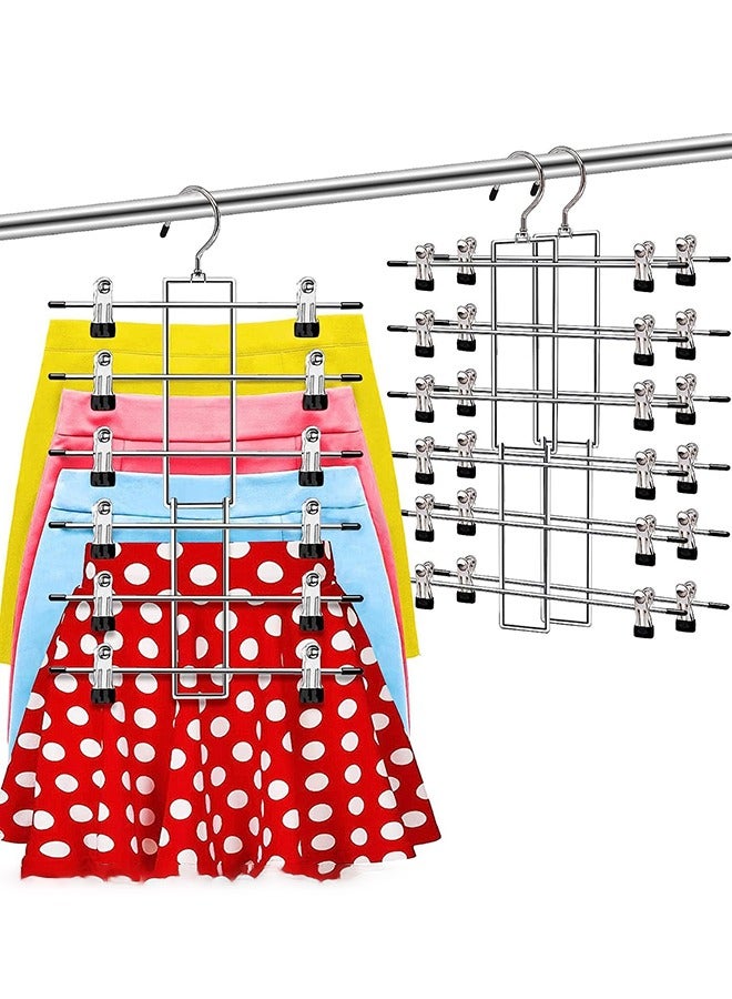 Garlo 3 Pack Pants Hangers Space Saving,6 Tier-Closet-Organizers-and-Storage Skirt Hangers with Clips,Closet-Organizer-Clothes-Organization-and-Storage Jeans Scarf Hangers,College-Dorm-Room-Essentials Decor - Image 1