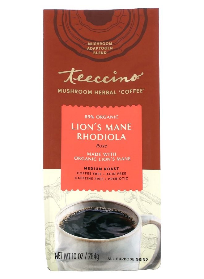teeccino Mushroom Herbal Coffee Lion's Mane Rhodiola Medium Roast Caffeine Free 10 oz (284 g)