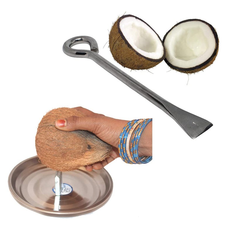 PUTHAK Stainless Steel Coconut Breaker Plate Rod Combo Pack of 2