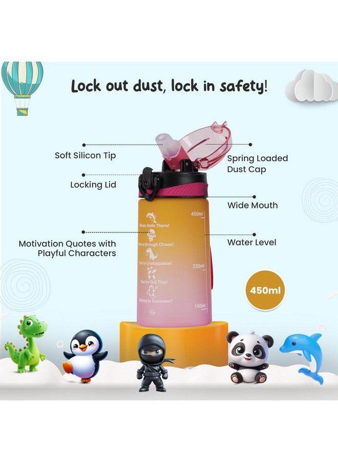 SOLARA Sipper Water Bottle for School Kids 500ml, Leakproof, Durable, BPA-Free Tritan with Motivational Time Marker, Perfect Kids Bottle for School, Home, Gifts & Outdoor, Yellow Pink (2+ Years) - Image 3
