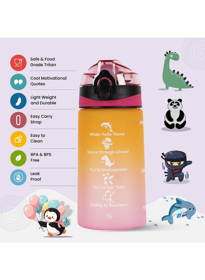 SOLARA Sipper Water Bottle for School Kids 500ml, Leakproof, Durable, BPA-Free Tritan with Motivational Time Marker, Perfect Kids Bottle for School, Home, Gifts & Outdoor, Yellow Pink (2+ Years) - Image 2