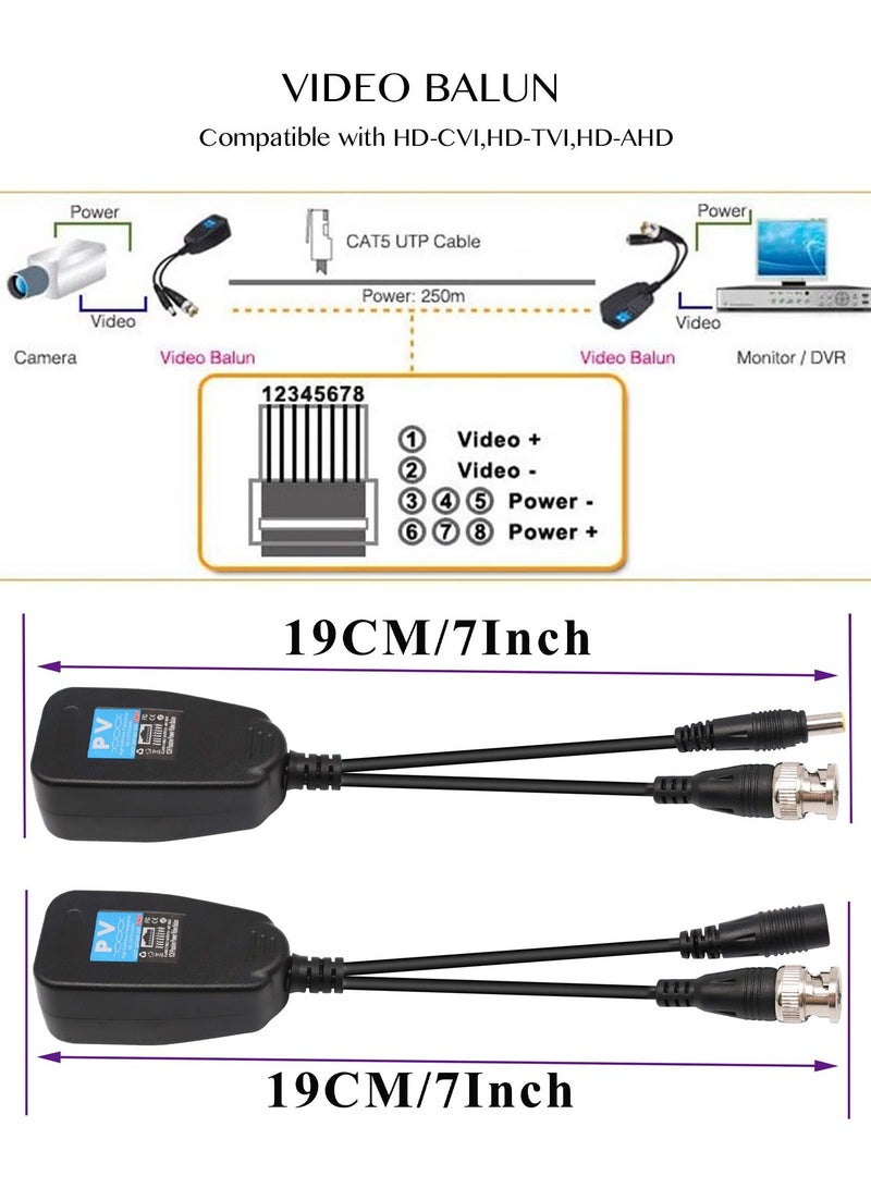 SANMUGEED Video Data Power Balun Connector CCTV HDTVI/CVI/AHD/CVBS BNIB BNC to RJ45, 1 Pair - Image 5