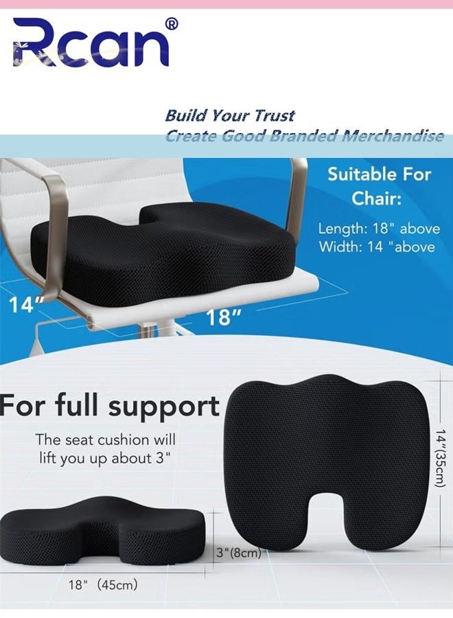 Rcan Seat Cushion/Lumbar Support Pillow for Office Chair Car Wheelchair Memory Foam Desk Chair Cushion for Sciatica Lower Back/Tailbone Pain Relief Desk Pad with Adjustable Strap 3D Washable Cover - Image 2