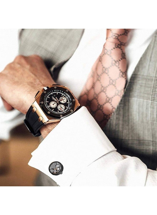 Merit Ocean Cufflinks Steampunk Movement Shape Cufflinks For Men Mens Shirt Vintage Gears Cufflinks Business Wedding（Black In The Middle） - Image 2