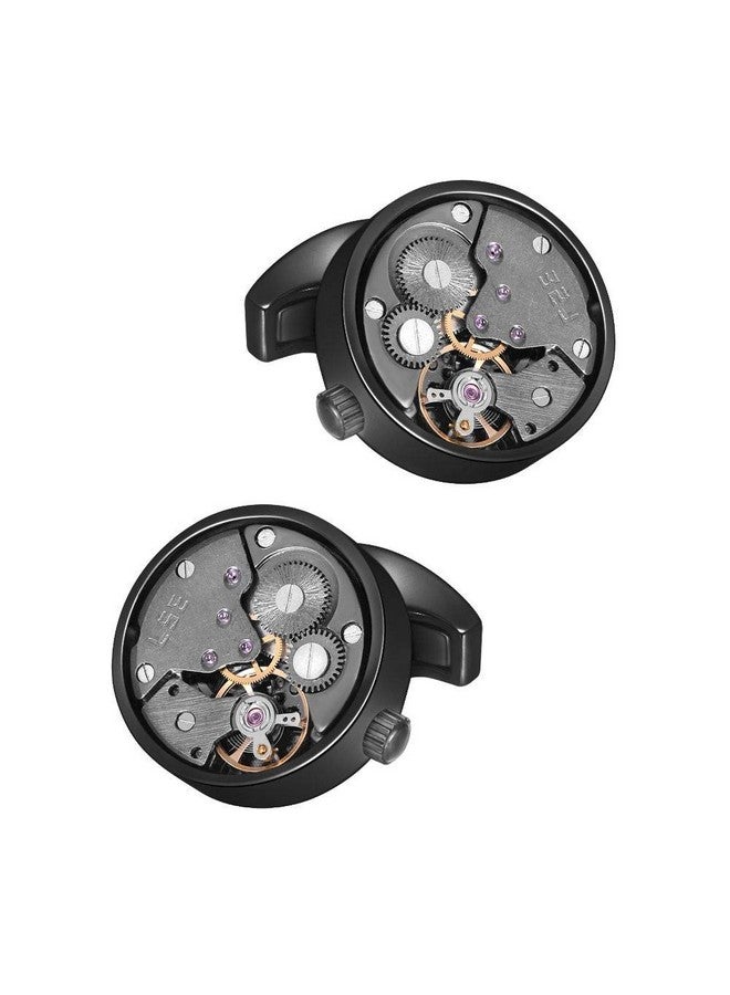 Merit Ocean Cufflinks Steampunk Movement Shape Cufflinks For Men Mens Shirt Vintage Gears Cufflinks Business Wedding（Black In The Middle） - Image 1