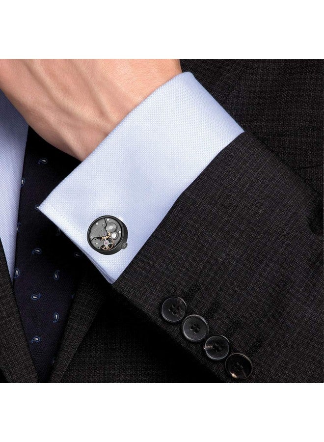 Merit Ocean Cufflinks Steampunk Movement Shape Cufflinks For Men Mens Shirt Vintage Gears Cufflinks Business Wedding（Black In The Middle） - Image 5