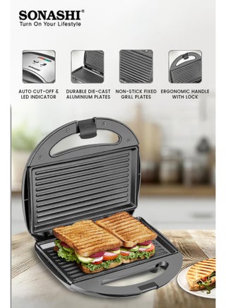 2 Slice Grill Maker – Non-Stick, Stainless Steel Sandwich Maker with Handle Locking System, Indicator Light, Overheat Protection 2 Slices 750 W SGT-853 Black/Silver - view 4