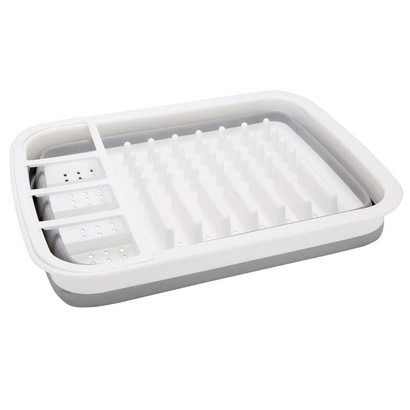 Kitchen Details Collapsible Dish Drying Rack | Space Saver | Aerated Bases Drain Holes | Plates  Bowls  Utensils Compartments | Countertop and Sink Storage | White/Grey - Image 5