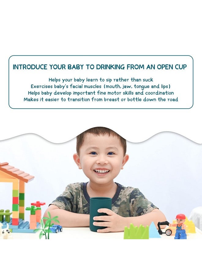 JOYIT Silicone Toddler Open Cup with Straw, Silicone Open Mouth Cup for Baby 6 oz, Baby Training Cup (Hamburger-Ocean Blue) - Image 3