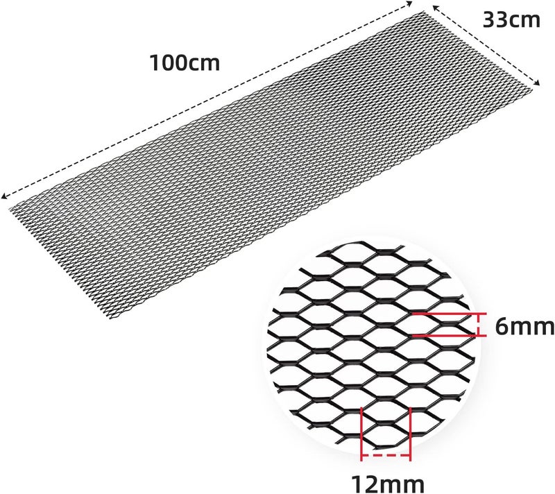 AggAuto Universal 40"x13" Car Grill Mesh - Aluminum Alloy Automotive Grille Insert Bumper 6x12mm Hexagon Hole, One of the Most Multifunctional Shape Grids 100x33cm Black - Image 4