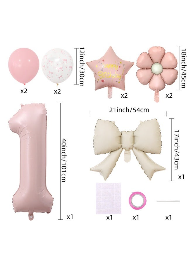 Party First Birthday Party Balloon Set, Pink, 40-inch Number 1 Foil Balloon with Flower & Star Confetti Balloons - Image 4