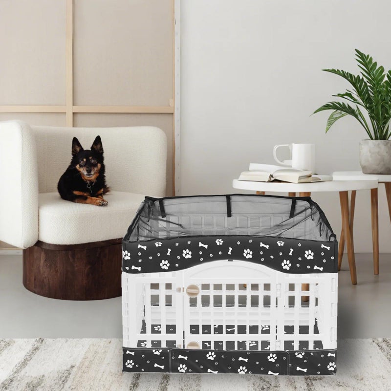 THINMUHAND 2 Pack Dog Playpen Cover and Bottom Pad Fits for 36 Inch 4 Panels Pet Playpen, Dog Crate Pad Puppy Play Pen Cover, Hoop and Loop Design (Note: Playpen Not Included). -Black - Image 5