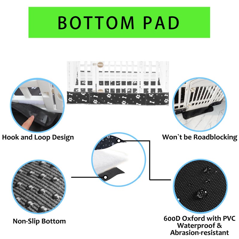 THINMUHAND 2 Pack Dog Playpen Cover and Bottom Pad Fits for 36 Inch 4 Panels Pet Playpen, Dog Crate Pad Puppy Play Pen Cover, Hoop and Loop Design (Note: Playpen Not Included). -Black - Image 3