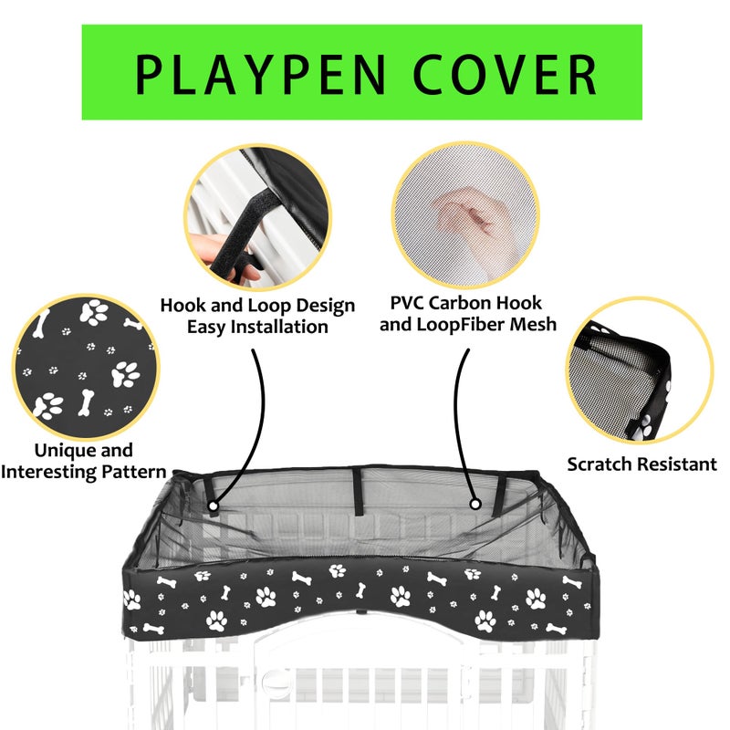 THINMUHAND 2 Pack Dog Playpen Cover and Bottom Pad Fits for 36 Inch 4 Panels Pet Playpen, Dog Crate Pad Puppy Play Pen Cover, Hoop and Loop Design (Note: Playpen Not Included). -Black - Image 4