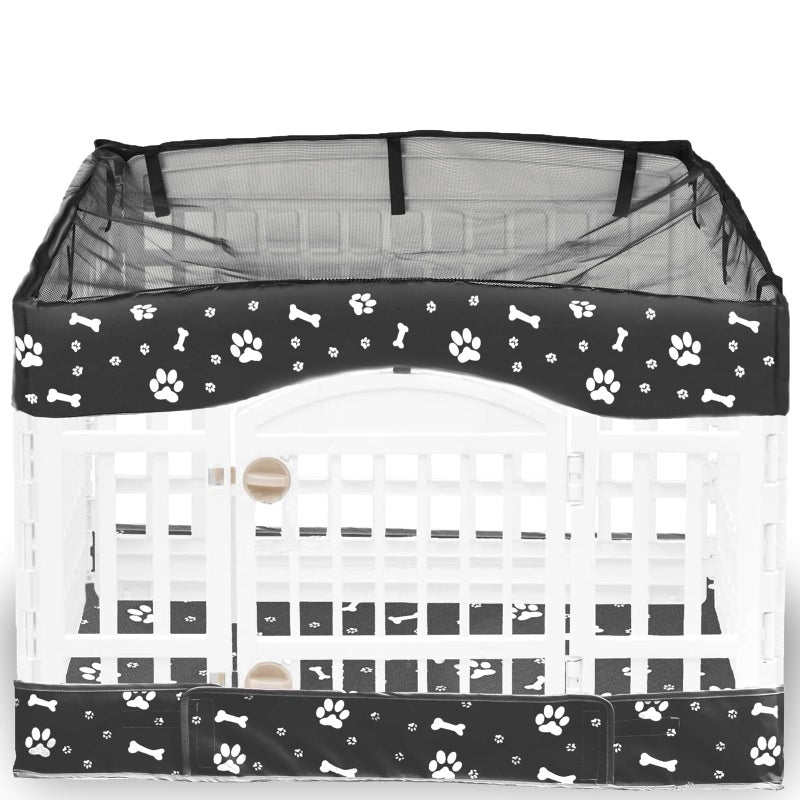 THINMUHAND 2 Pack Dog Playpen Cover and Bottom Pad Fits for 36 Inch 4 Panels Pet Playpen, Dog Crate Pad Puppy Play Pen Cover, Hoop and Loop Design (Note: Playpen Not Included). -Black - Image 1