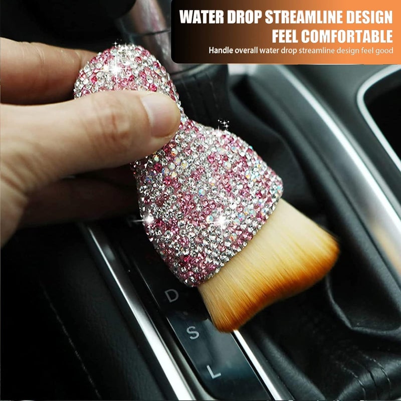 NGHEY 1 PC Bling Car Interior Dust Brush, Rhinestones Auto Scratch Free Detailing Brush, Soft Car Interior Cleaning Brush Accessories for Automotive Dashboard, Air Conditioner Vents, Computer (Pink) - Image 3