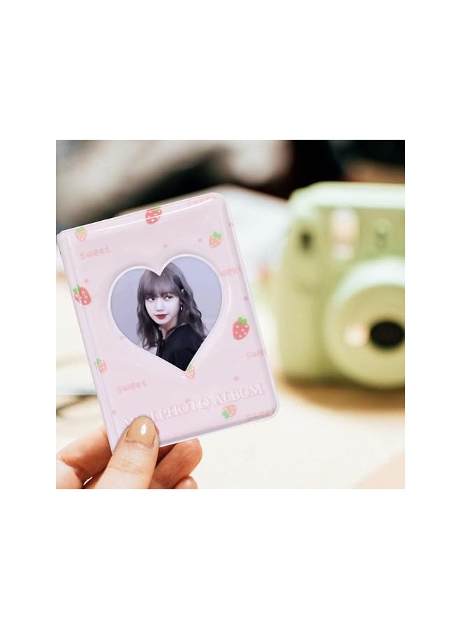 The Bros 3 Inch Mini Photo Album, Mini Photocard Binder，40 Pockets Kpop Photocard Holder Book, Love Heart Hollow Photo Card Binder (PINK)(pink white cat)  - Image 5