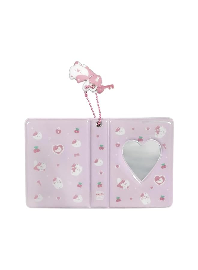 The Bros 3 Inch Mini Photo Album, Mini Photocard Binder，40 Pockets Kpop Photocard Holder Book, Love Heart Hollow Photo Card Binder (PINK)(pink white cat)  - Image 2