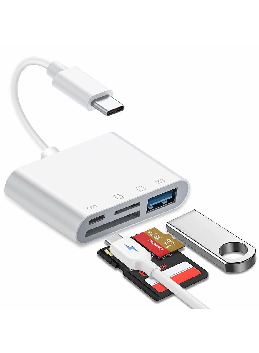 USB C SD Card Reader, Micro SD to Type C Adapter,SD Card Reader,4-in-1 Type C OTG Adapter Camera Memory Card Reader TF/SD Dual Slot