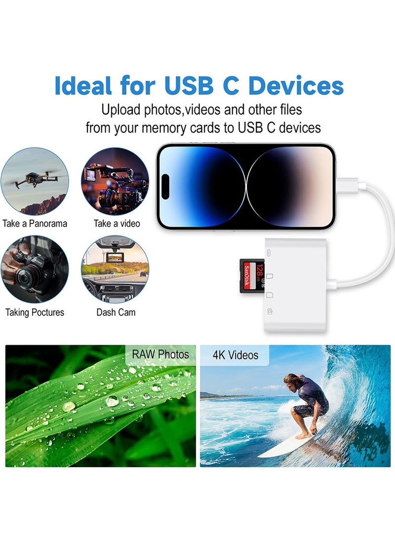 سوبر زي يوث - قارئ بطاقة SD USB C، محول Micro SD إلى النوع C، قارئ بطاقة SD، محول 4 في 1 من النوع C OTG قارئ بطاقة ذاكرة الكاميرا TF/SD فتحة مزدوجة - Image 1