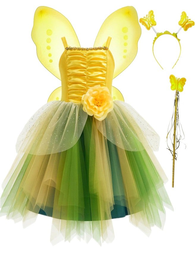 Axaxa Fairy Costume for Girls Yellow Fairy Dress with Wings Headband and Wand 5Y - Image 1