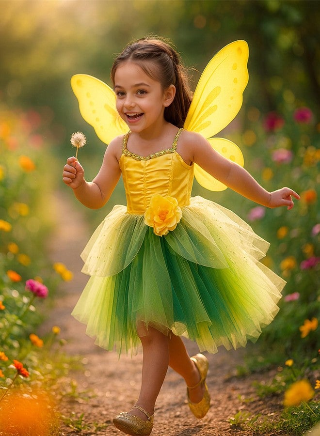 Axaxa Fairy Costume for Girls Yellow Fairy Dress with Wings Headband and Wand 5Y - Image 3