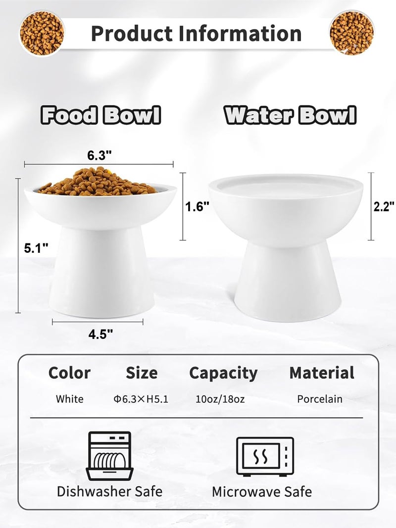 LoeJan Elevated Food and Water Bowls Set, Extra Wide and Raised Ceramic Feeder, Anti-Vomit Whisker-Free Pressure Cat Feeding Bowl for Kittens Adult Cats Small Dogs (White, Food Bowl) - Image 2