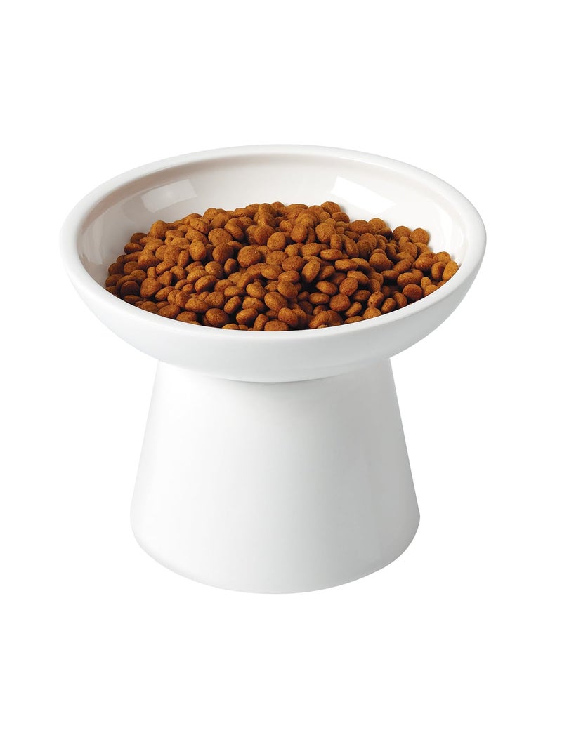 LoeJan Elevated Food and Water Bowls Set, Extra Wide and Raised Ceramic Feeder, Anti-Vomit Whisker-Free Pressure Cat Feeding Bowl for Kittens Adult Cats Small Dogs (White, Food Bowl) - Image 1