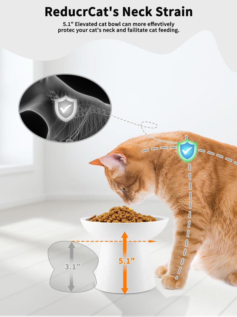 LoeJan Elevated Food and Water Bowls Set, Extra Wide and Raised Ceramic Feeder, Anti-Vomit Whisker-Free Pressure Cat Feeding Bowl for Kittens Adult Cats Small Dogs (White, Food Bowl) - Image 3