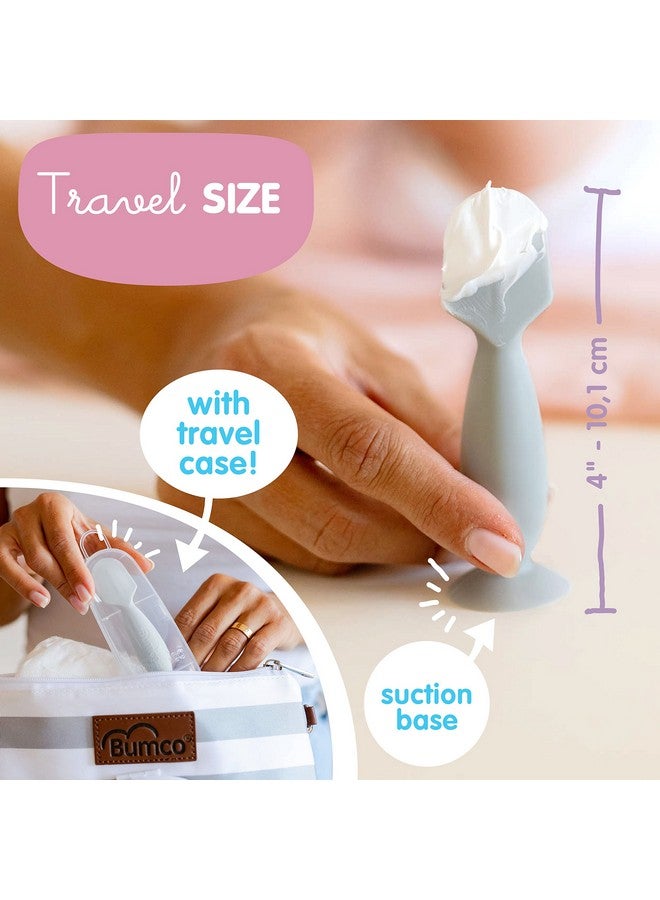 بيبي بام برَش ملعقة كريم الحفاضات الصغيرة من بومكو مع حقيبة - ملعقة خالية من مادة BPA، ملعقة ناعمة ومرنة للحفاضات، أداة وضع كريم الحفاضات، مستلزمات أساسية من ابتكار الأم، أساسيات حقيبة الحفاضات، ملعقة معجون الحفاضات - Image 2