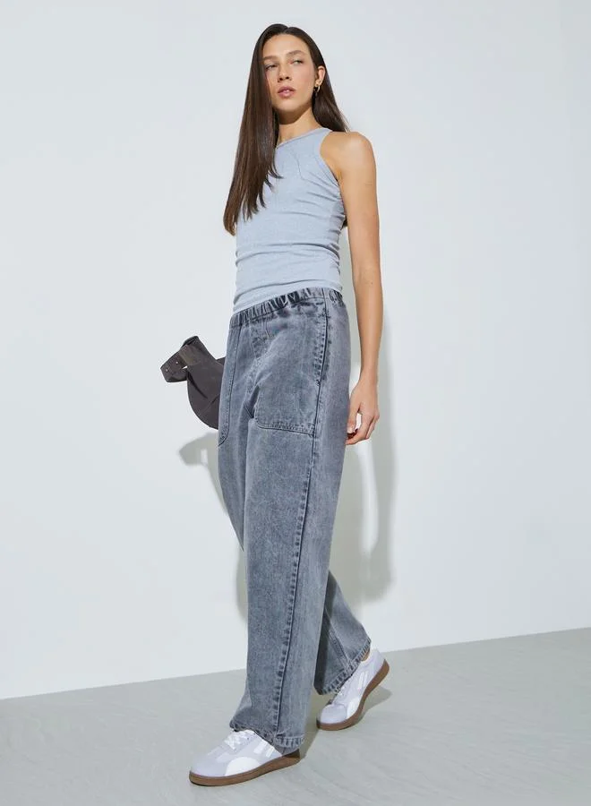 ستايلي Grey Straight Fit Jogger Style Jeans With Patch Pocket