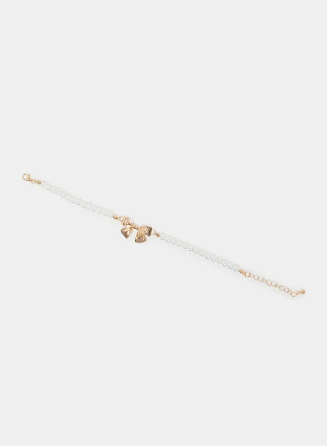 Styli  Pearl Anklet with Gold Bow for Women | Best Price UAE