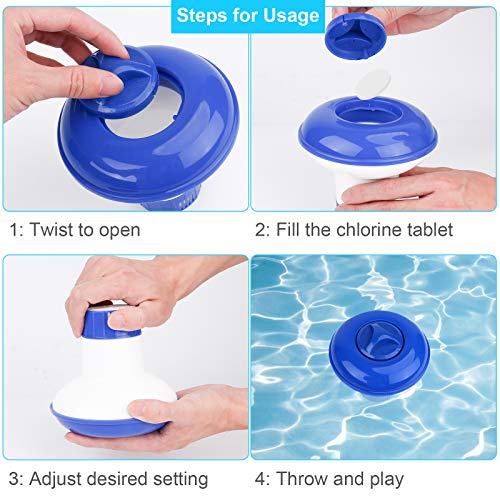 YLYL Premium Hot Tub/Spa/Pool Chlorine Floater Chlorinator/Bromine Floater, Chemical Floating Dispenser for Pools, 1.5 Inch Tablet Holder Automatic Tablets Floaters Blue with white 4.92*4.92*5.2inch - Image 4