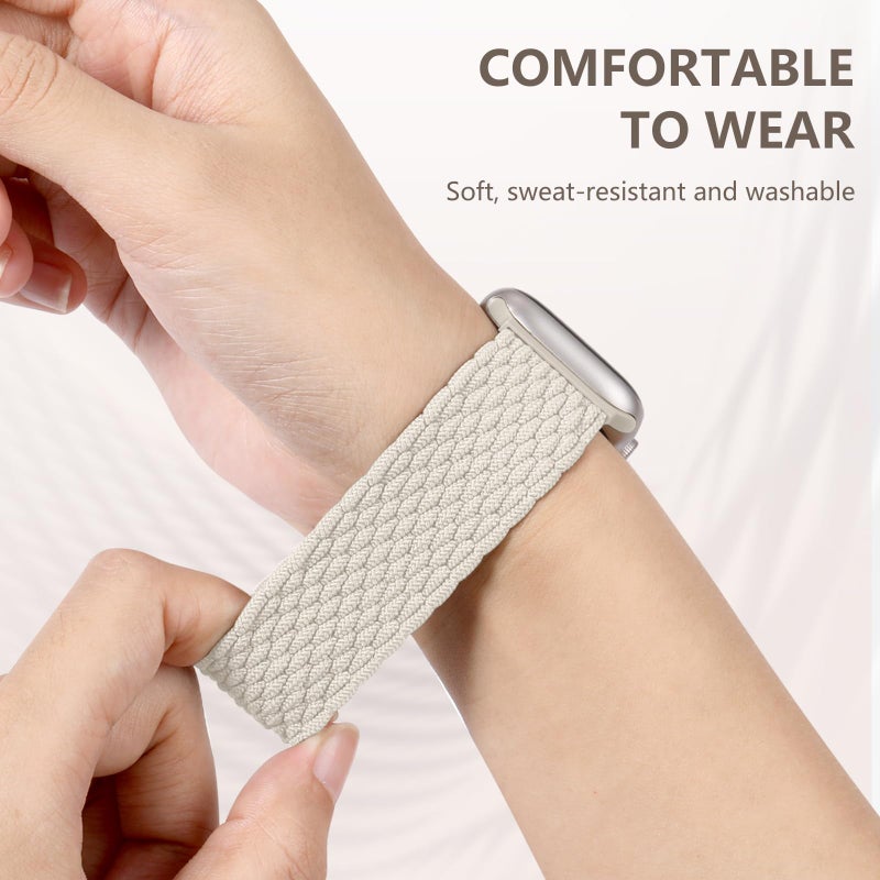 Zedoli Braided Solo Loop Compatible with Apple Watch Band 40mm 38mm 41mm 42mm 44mm 45mm 46mm 49mm Women Men, Stretchy Soft Nylon Sport Strap for iWatch Bands Series 10 9 8 7 6 5 4 3 2 1 SE,Starlight - Image 3