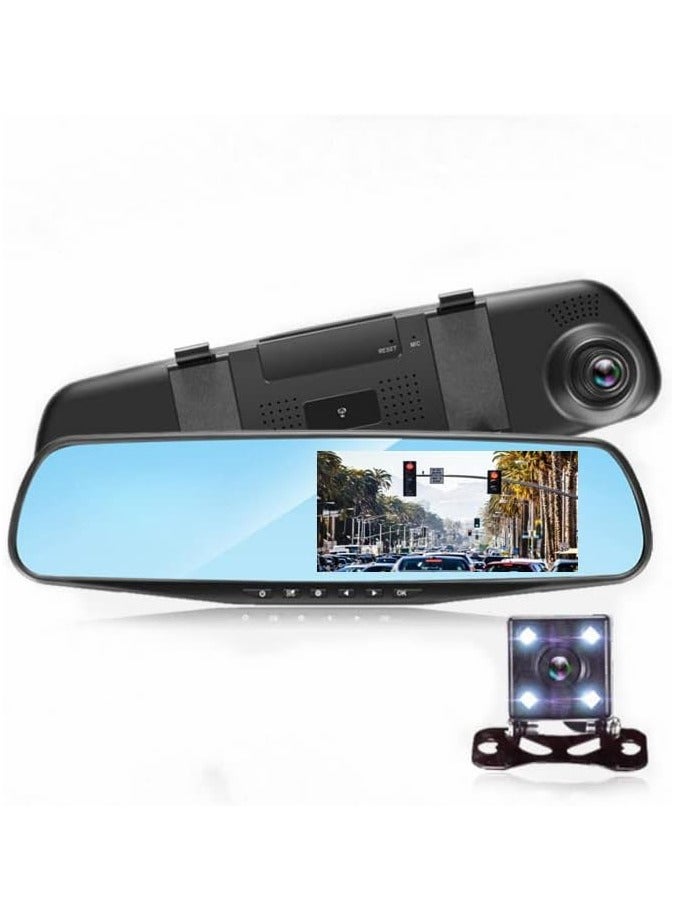 مرآة داش كام كاميرا أمامية وخلفية للسيارة للرؤية الليلية مرآة الرؤية الخلفية نظام الكاميرا الاحتياطية - Image 1