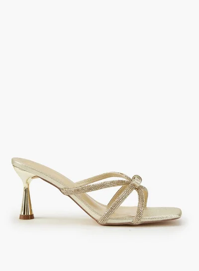 Flora Bella By Shoexpress Embellished Slip-On Sandals with Cone Heels