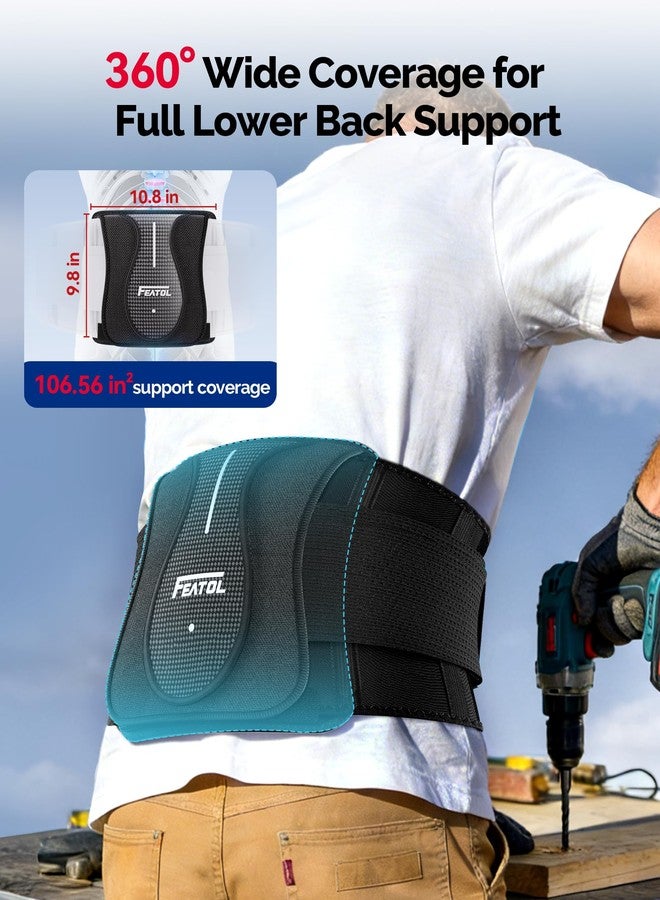 FEATOL Back Brace for Lower Back Pain Wide Coverage 360° Strong Lumbar Support with Removable Pad, Adjustable Waist Support Belt for Men Women, Size L/XL 29.8"-38.6" - Image 3