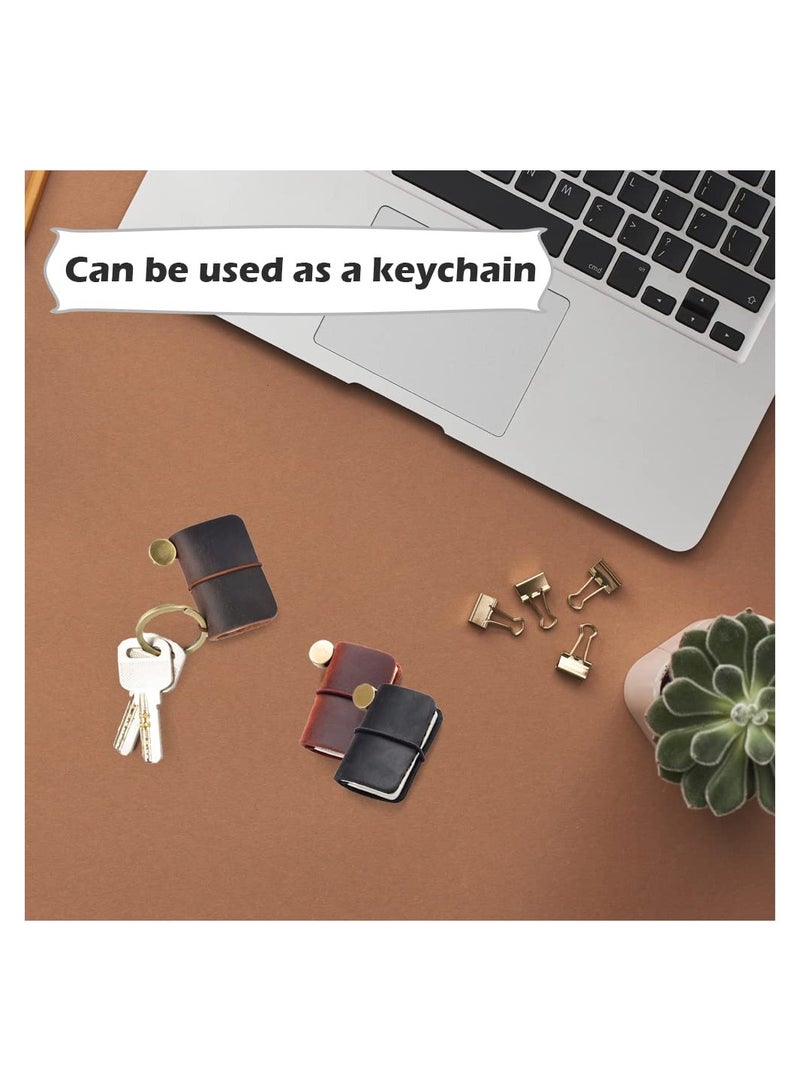 دفتر سفر صغير الحجم، 2 لون، دفتر مصغر بغطاء جلد وحزام، قابل للتعبئة يدويًا، مجلة سفر صغيرة، يوميات جيب، أسود وبني - Image 3