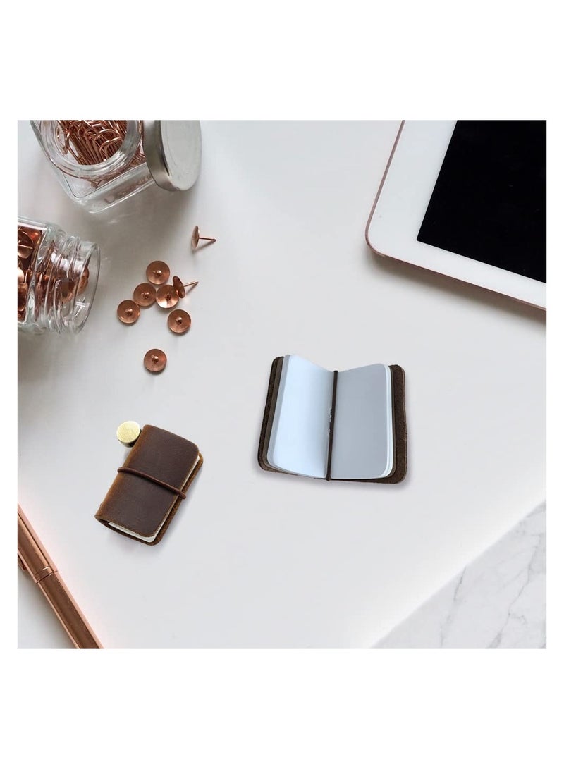 دفتر سفر صغير الحجم، 2 لون، دفتر مصغر بغطاء جلد وحزام، قابل للتعبئة يدويًا، مجلة سفر صغيرة، يوميات جيب، أسود وبني - Image 2