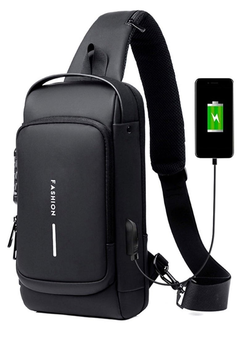 USB Charging Sports Bag Male Anti-theft Chest Bag With Password Lock Large Capacity Waterproof Sports Crossbody Daypack - Image 1