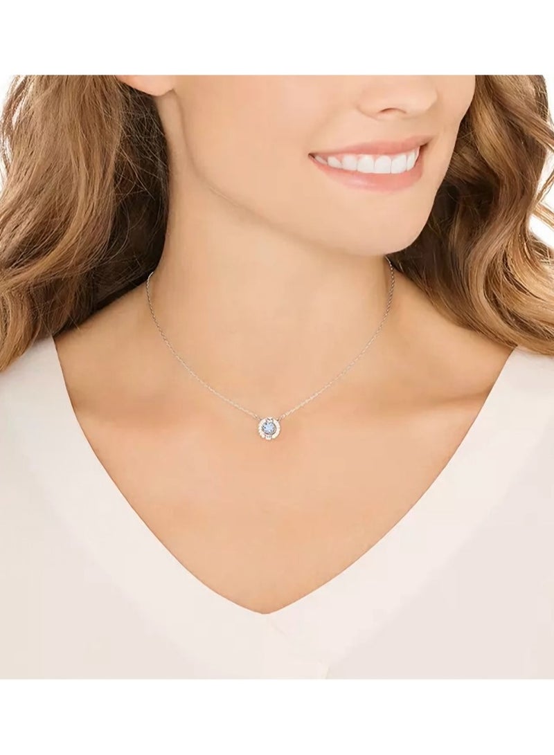 Noble and luxurious crystal round necklace, sparkling dance round necklace, blue, exquisitely packaged gift box, necklace, party, birthday gift, anniversary gift, suitable for family, partners and friends. Silver (not a inferior alloy) is moderately priced and of superior quality. It is definitely a great choice as a gift!  - Image 2