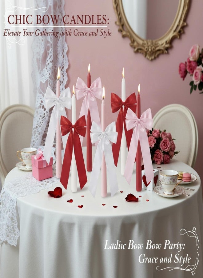 SRCVYLT 6 Pcs Bow Taper Candles Coquette Candle Sticks Decor 10 Inch Valentine Taper Candle Smokeless Unscented Wedding Candles Decor Cowgirl Gifts for Bachelorette Bridal Wedding Bow Party - Image 5