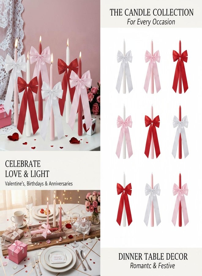 SRCVYLT 6 Pcs Bow Taper Candles Coquette Candle Sticks Decor 10 Inch Valentine Taper Candle Smokeless Unscented Wedding Candles Decor Cowgirl Gifts for Bachelorette Bridal Wedding Bow Party - Image 2