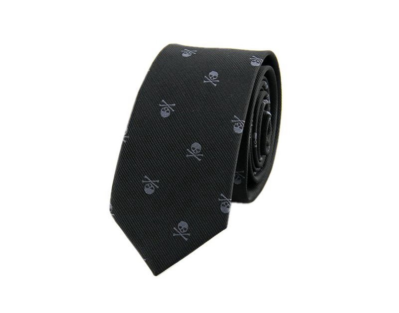 Hello Tie Unisex Skull & Crossbones Necktie Polyester Skinny Tie, Gray Skull, One Size - Image 5